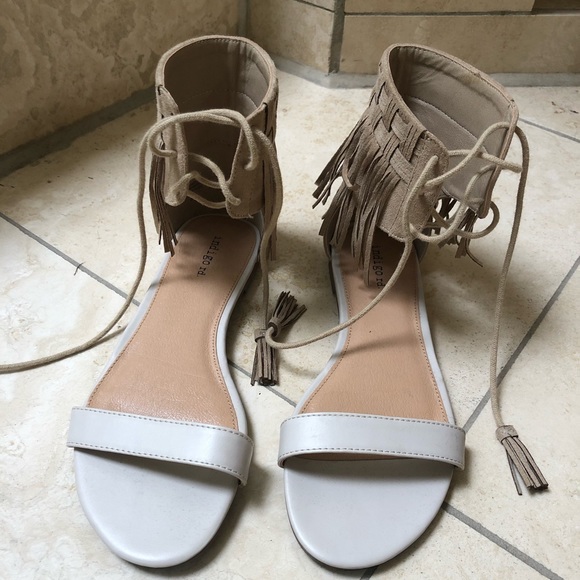 Shoes - NEW White and Tan Fringe Sandals